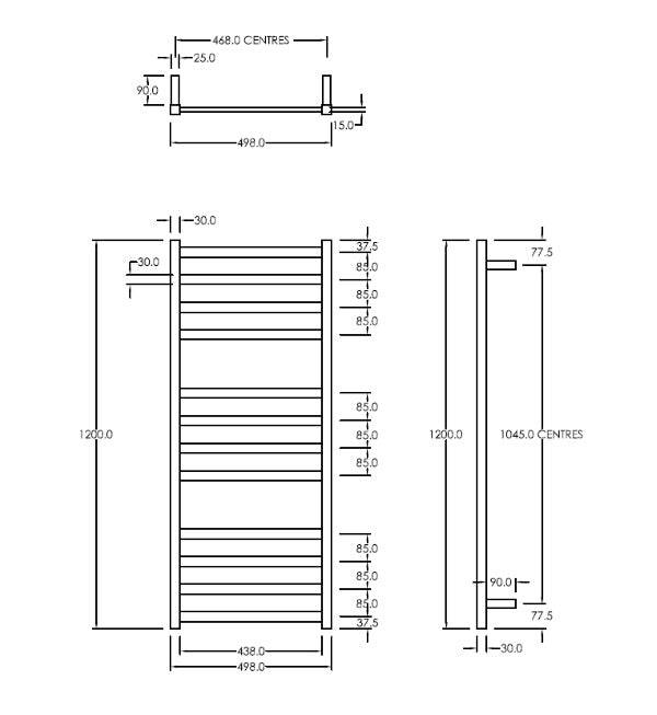 CODE SQUARE HEATED TOWEL LADDER 1200X500MM BRUSHED NICKLE Bathrooms Online